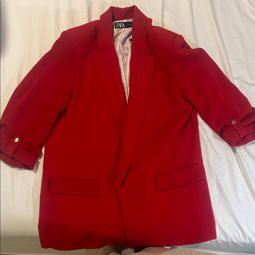 Zara Scarlet Blazer with Metallic Details